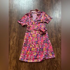 Tracy Negoshian Beach Print Short Sleeve Wrap Dress